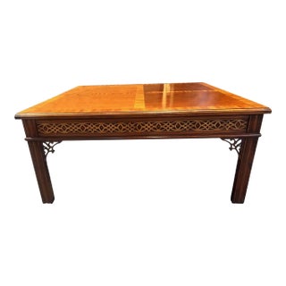 1980s Baker Furniture Chippendale Style Mahogany & Parquetry Square Coffee Table For Sale