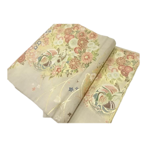 Mid 20th Century Japanese Kimono Obi Fukuro Silk Brocade Floral Family Crest Vintage Kyoto
