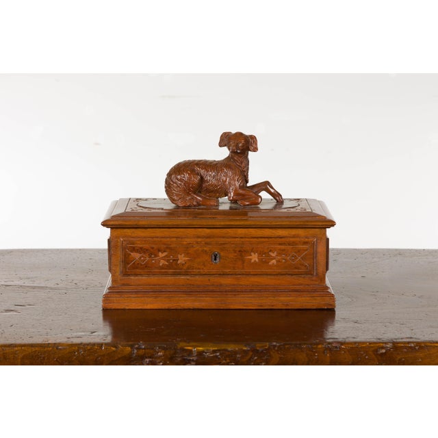 19th Century 19th Century English Oak Decorative Box with Dog Carving For Sale - Image 5 of 12