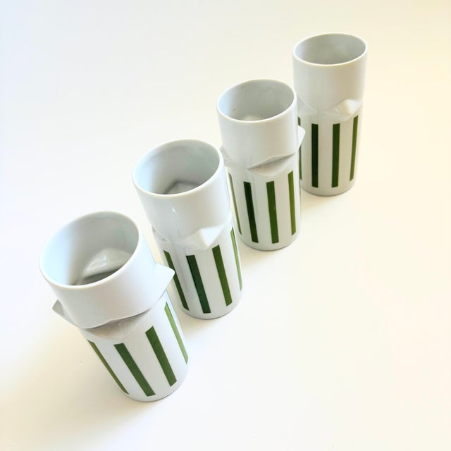 Mid-Century Modern MCM LaGardo Tackett Green Striped Faceted Tumblers - Set of 4 - Schmid International Porcelain For Sale - Image 3 of 11