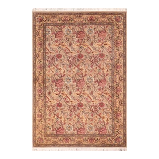 Shabby Chic Floral 1990's Pak-Persian Taupe/Gold Wool Rug - 6'0'' X 9'8'' For Sale