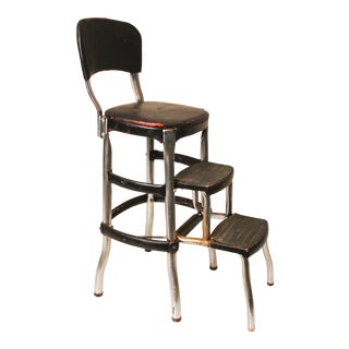 Vintage Cosco Industrial Black Metal Step Stool For Sale