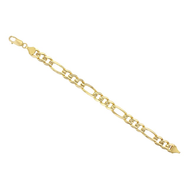 9MM Classic Figaro Bracelet/Anklet 14k Yellow Gold For Sale