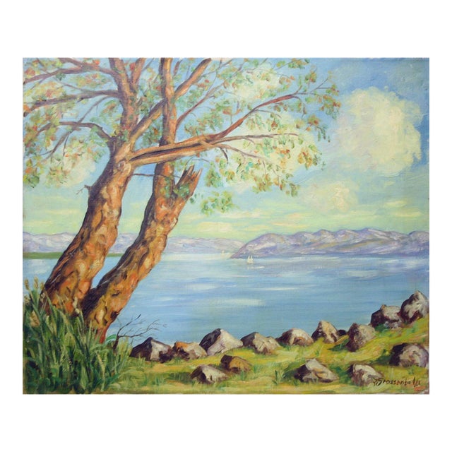 Mid Century Lake Lucerne, Switzerland Landscape by Gustave Grossenbacher For Sale
