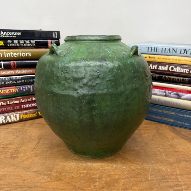 Green Wabi Sabi Character Green Glazed Stoneware Water Jar For Sale - Image 8 of 15