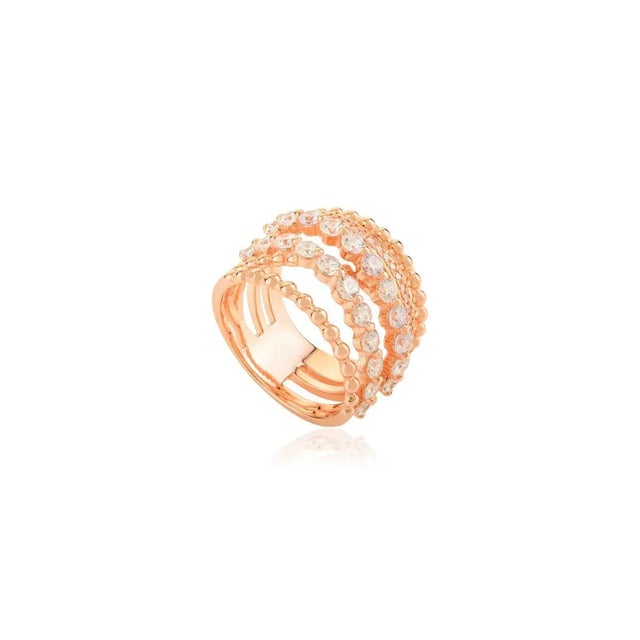 Art Deco Late 20th Century Multi Layered Rose Gold Plated Cz Statement Wedding Ring Size 6 For Sale - Image 3 of 10