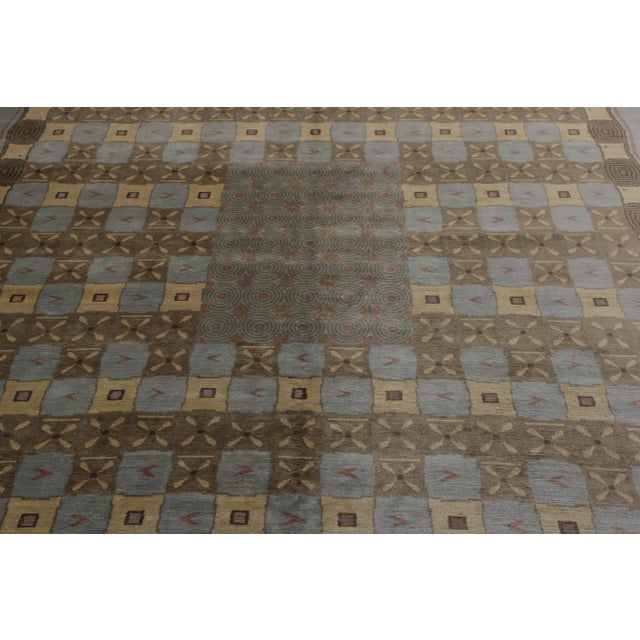Art Deco Rug & Kilim’s Handmade European Style Deco Rug in Blue and Beige Brown For Sale - Image 3 of 5