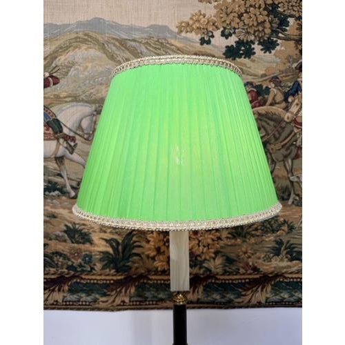 Onyx and Brass Table Lamp with Green Shade, 1950s For Sale - Image 6 of 8