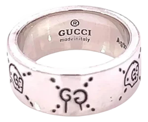 1990s Gucci Estate Engraved Ring Size 8 Sterling Silver 8.5 mm Height