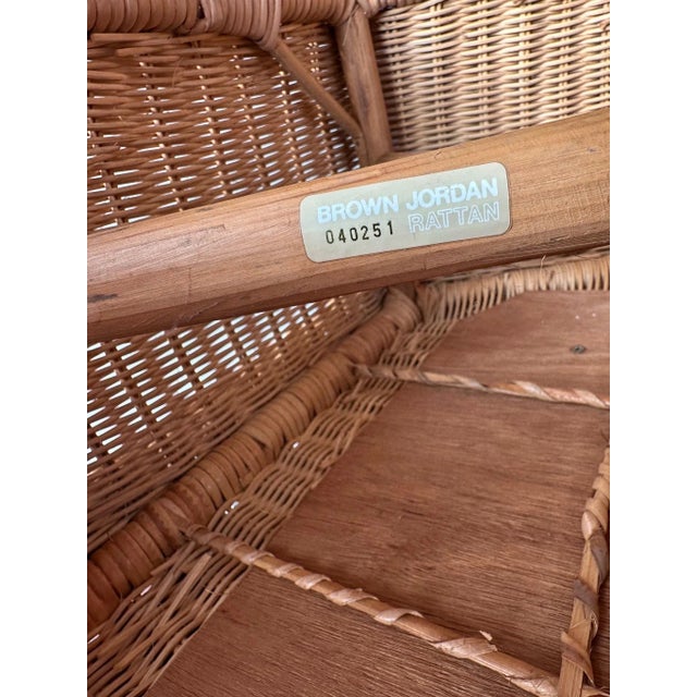 Wood Vintage Brown Jordan Braided Wicker Hexagonal Ottoman For Sale - Image 7 of 12