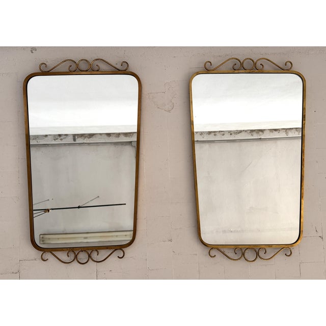 Mid-Century Italian Brass Wall Mirror with Decorations in the style of Gio Ponti, 1970s For Sale - Image 13 of 15
