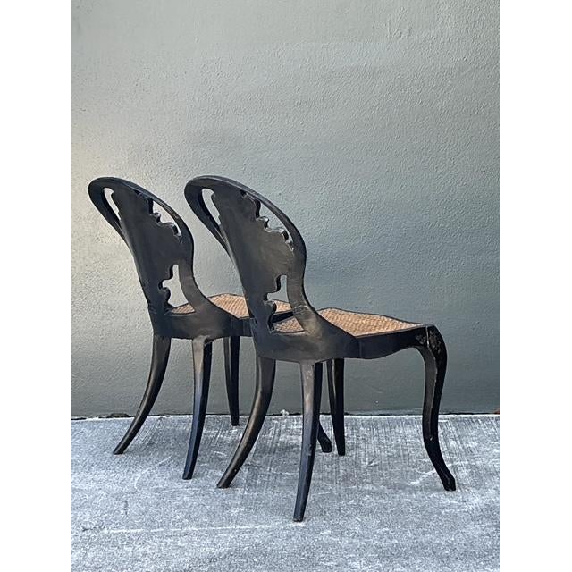 Vintage Papier Mache Cane Chairs - A Pair For Sale In West Palm - Image 6 of 11