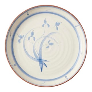 Vintage Spanish Hand-Painted Ceramic Serving Bowl With Floral Iris Motif For Sale