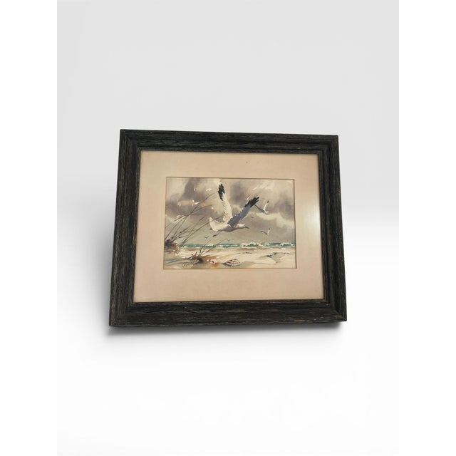 1970s J. Everett Draper Original Coastal Watercolor of Seagulls Over Beach For Sale - Image 4 of 8