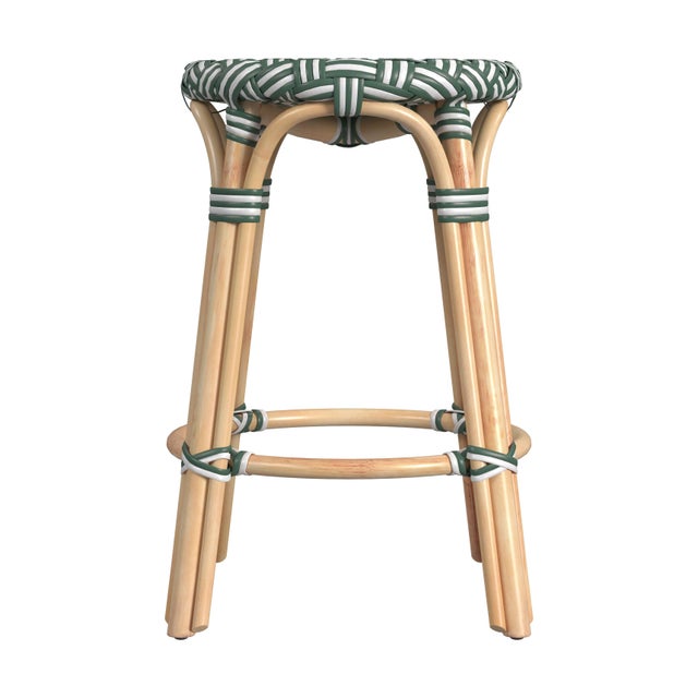 Spritely Home Accent Furniture Tobias 24 in. Seat Height Round Rattan Backless Counter Stool, Emerald Green For Sale - Image 4 of 7
