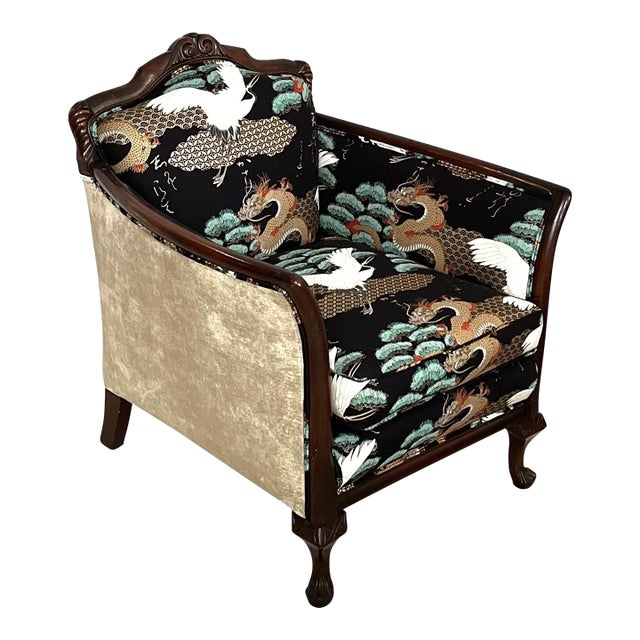 1920 Art Nouveau Newly Reupholstered Chinoiserie Club Chair For Sale