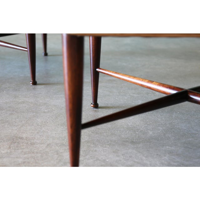 Wood Edward Wormley for Dunbar Brown Leather Thebes Stools, 1950s - A Pair For Sale - Image 7 of 15