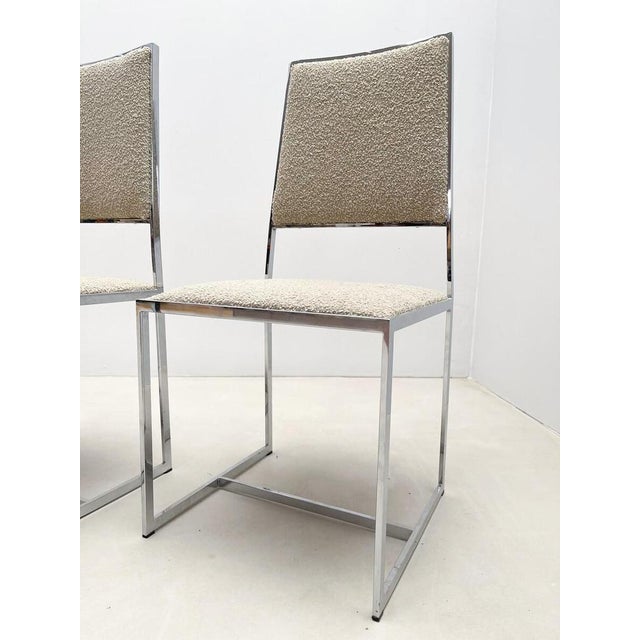 Mid-Century Modern set of 5 chairs in Chrome and Boucle Fabric, Italy, 1970s - new upholstery.