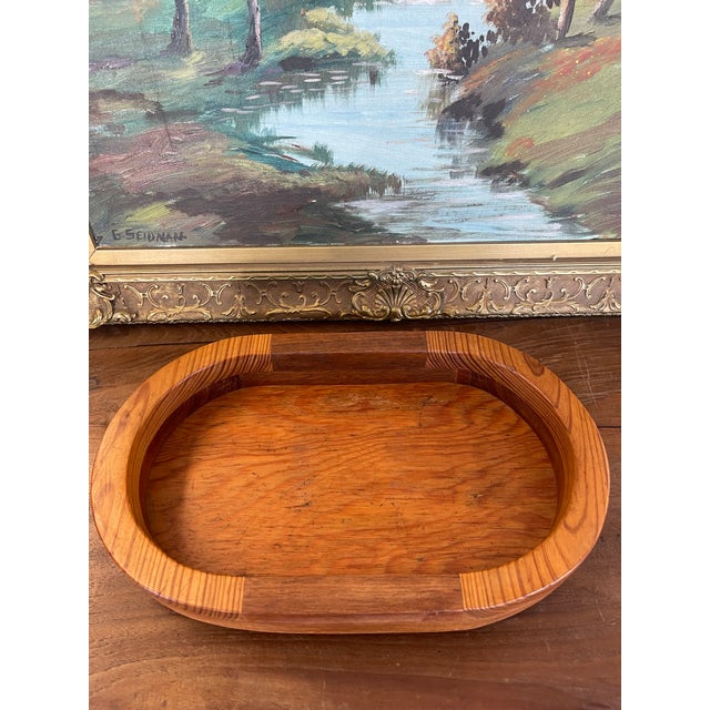 Vintage Mid-Century Modern Oval Wood Tray With Laminated Joinery and Raised Base. For Sale In Seattle - Image 6 of 10