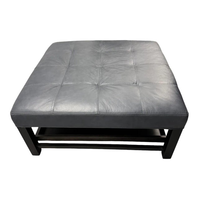 Arhaus Camden Collection Butler Leather Ottoman in Slate Showroom Sample For Sale