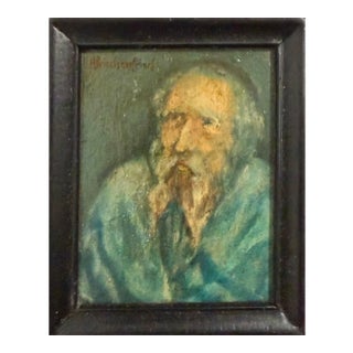 Alois Priechenfried, Austrian Jewish Art the Rabbi Judaica Miniature Oil Painting Alois Priechenfried For Sale
