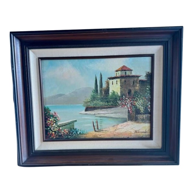 1990s Rossini "Italian Villa" Framed Oil on Canvas Painting For Sale
