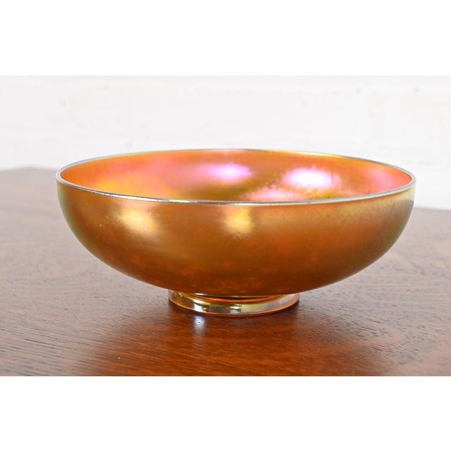 Orange Steuben Aurene Iridescent Art Glass Fruit Bowl or Center Bowl For Sale - Image 8 of 8