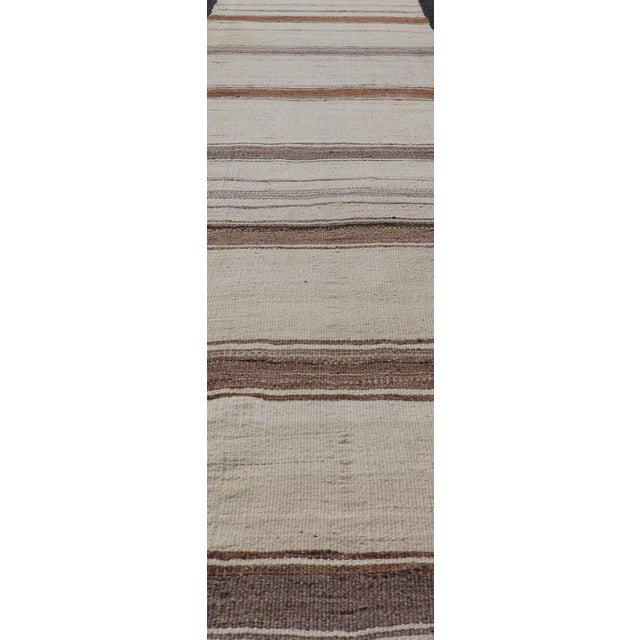 Textile Vintage Narrow Turkish Kilim Runner With Beige and Soft Brown Stripes For Sale - Image 7 of 13