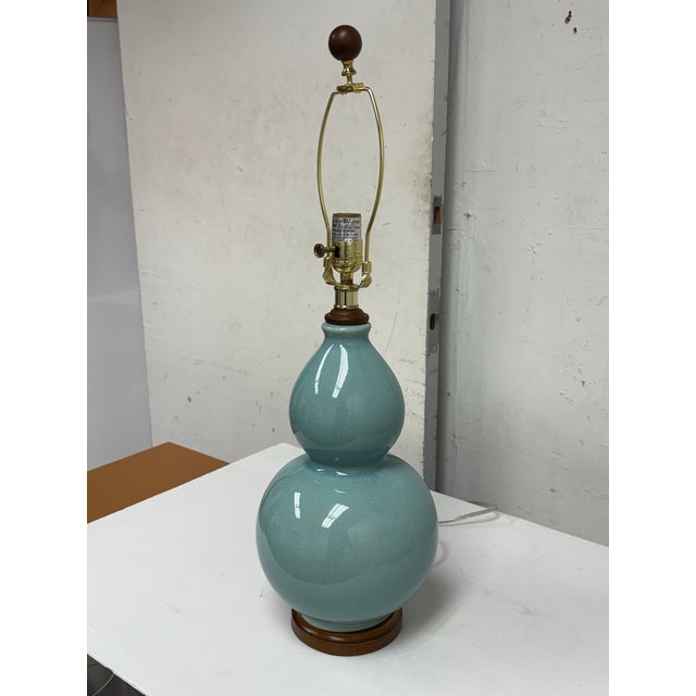 Transitional Ralph Lauren Celadon Crackle Double Gourd Ceramic Table Lamp For Sale - Image 3 of 12