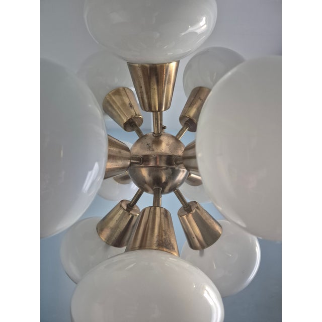 Metal Mid-Century Sputnik Chandelier in Brass and Glass from Kamenický Šenov, Czech, 1960s For Sale - Image 7 of 10