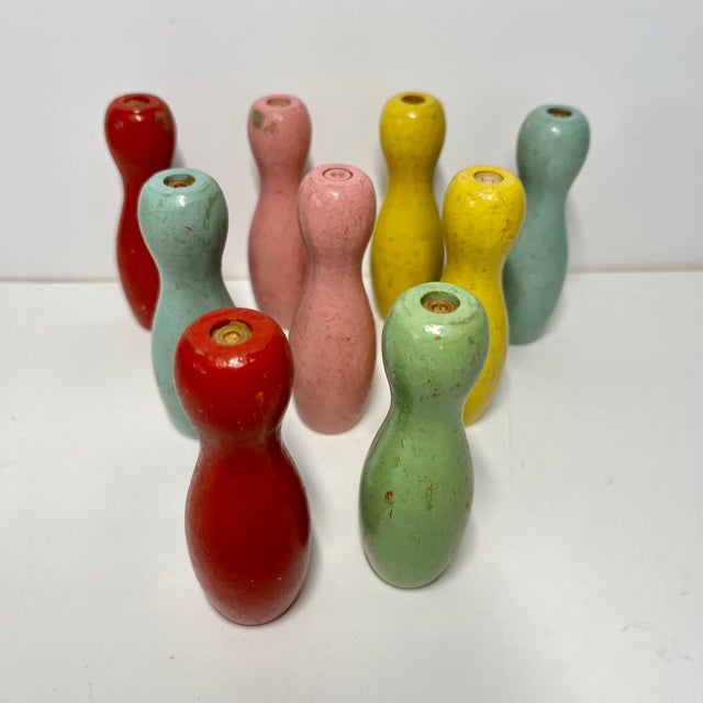 Vintage Tabletop Bowling Pins Set/9 For Sale In New York - Image 6 of 8