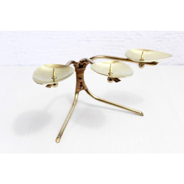 Carl Auböck style 3-light candle holder, vintage candle holder. Elegant tripod candle holder from the 50s. Gold metal...