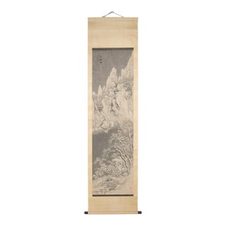 Chinese Winter Landscape Scroll Painting, C. 1900 For Sale