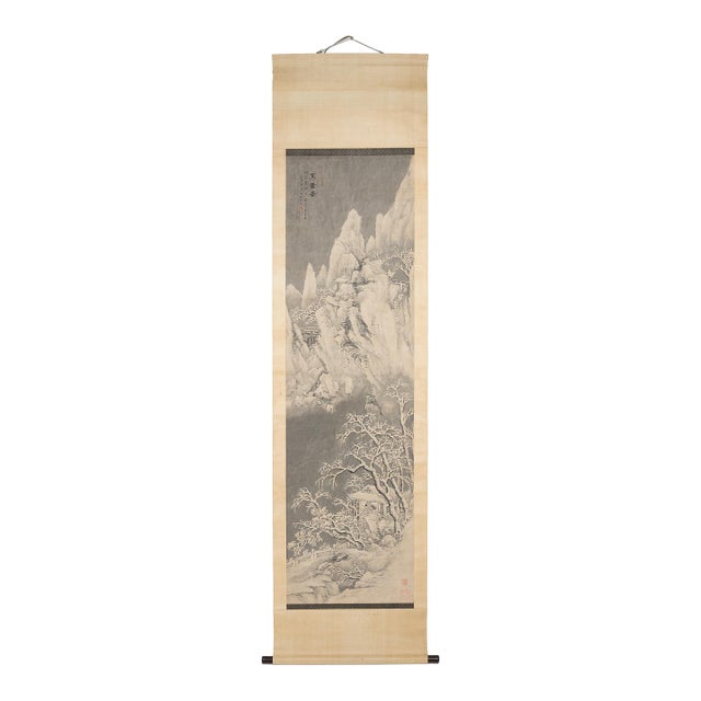Chinese Winter Landscape Scroll Painting, C. 1900 For Sale