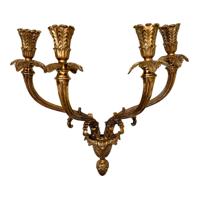 Early 20th Century Rococo Revival Four-Arm Gilt Metal Candle Wall Sconce For Sale