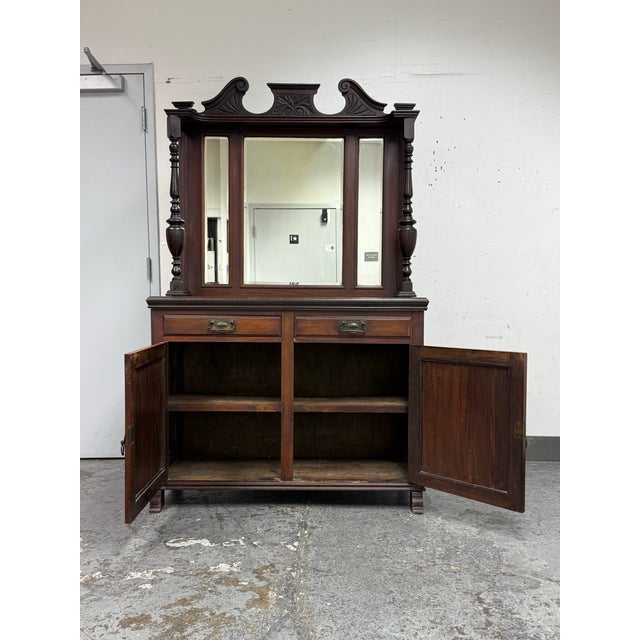 Victorian Carved Mahogany Triple Mirror Sideboard, Antique For Sale - Image 4 of 12