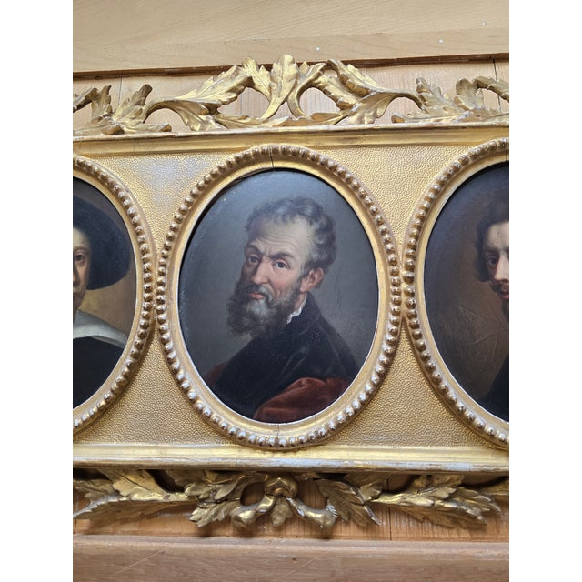 Gold Antique Old Master Painting Three Iconic Men For Sale - Image 8 of 8