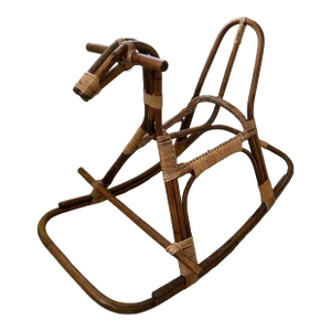 1960s Bent Bamboo & Rattan Rocking Horse Attributed to Franco Albini