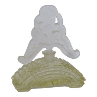 Czech Perfume Bottle Yellow Glass With Deer Stopper Art Deco Empty Cologne 4779b For Sale