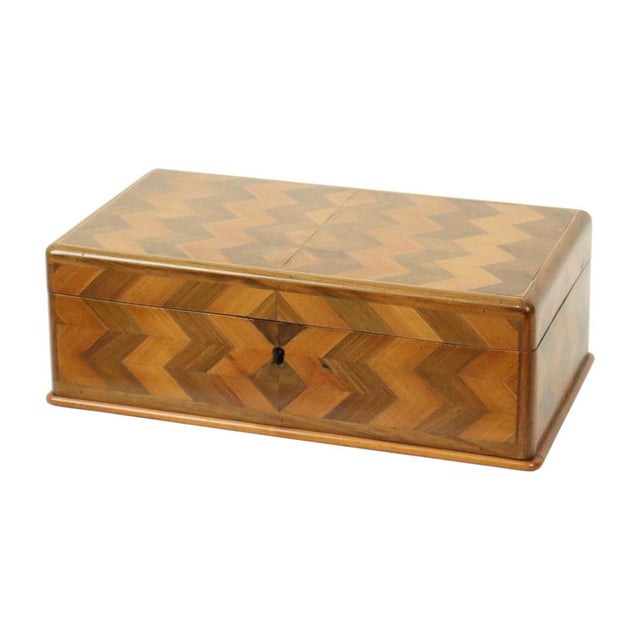 Art Deco Style Wooden Jewelry Box with Chevron Inlay, 1950s For Sale - Image 14 of 18