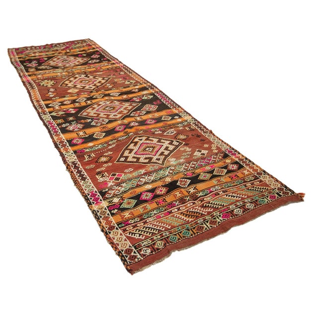 Traditional Vintage Embroidered Wide Turkish Kilim Runner For Sale - Image 3 of 7