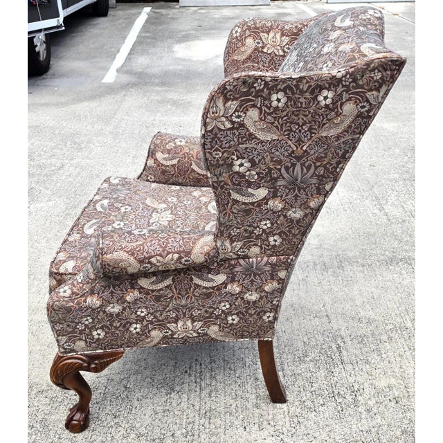 Vintage Hickory Chair Co Wingback William Morris Strawberry Thief Fabric For Sale - Image 9 of 18