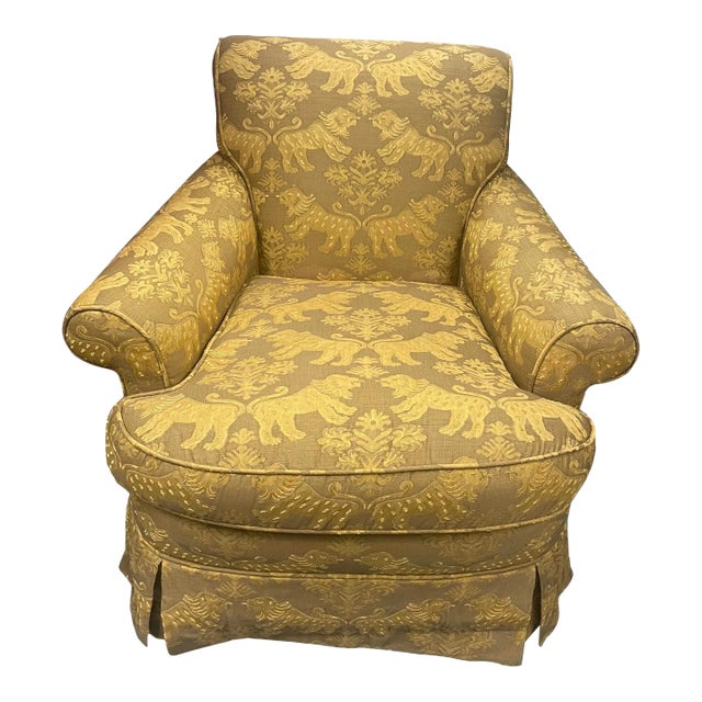 1980s Schumacher Furnishings Club Chair in Scalamandre Fabric For Sale