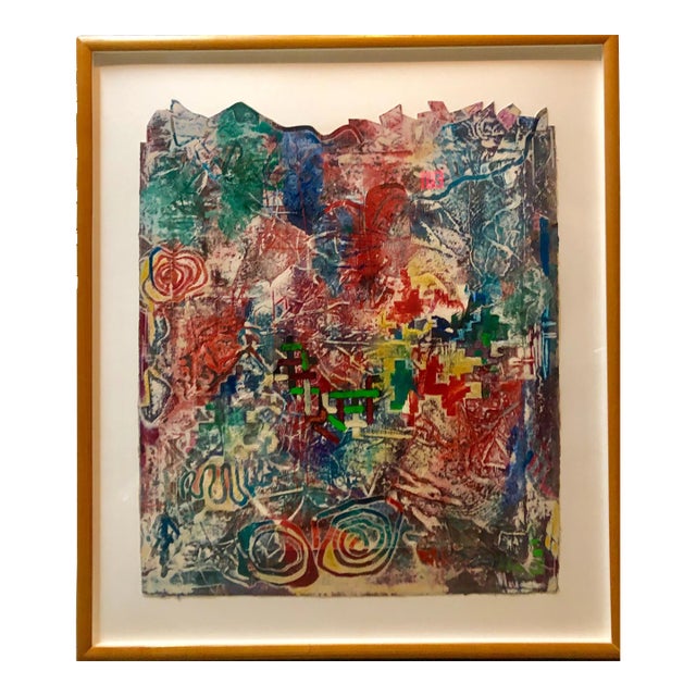 Terence La Noue, Large Abstract Modernist Monterey Series Mixed Media Monotype Colorful Painting, 1984 For Sale