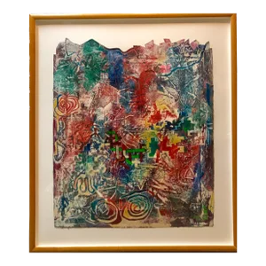 Terence La Noue, Large Abstract Modernist Monterey Series Mixed Media Monotype Colorful Painting, 1984
