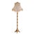 French-Style Gilded Floor Lamp – Ornate Gold Leaf Stand With Embroidered Ivory Shade & Crystal Fringe For Sale