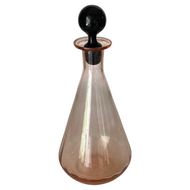 Vintage Pink Glass Bottle with Black Cap, France, 1940 For Sale