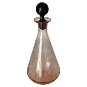 Vintage Pink Glass Bottle with Black Cap, France, 1940