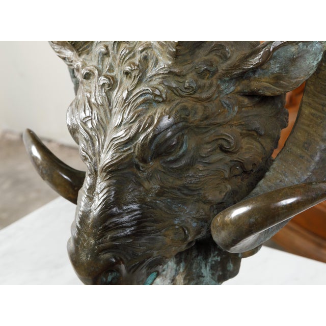 Midcentury Italian Cast Bronze Sculpture of a Ram's Head on Base For Sale - Image 4 of 10
