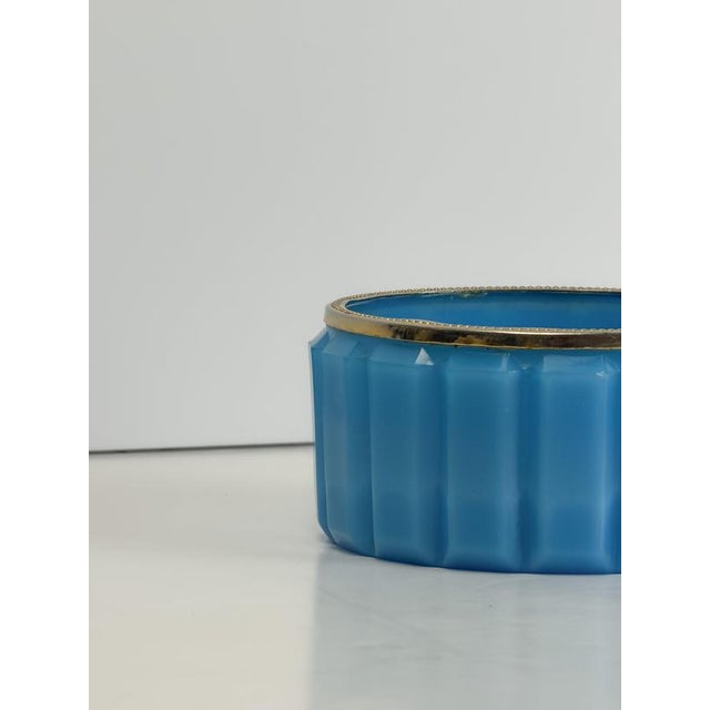 Faceted Turquoise Opaline Glass Ashtray with Gilt Brass Rim, Italy, 1950s For Sale - Image 3 of 10